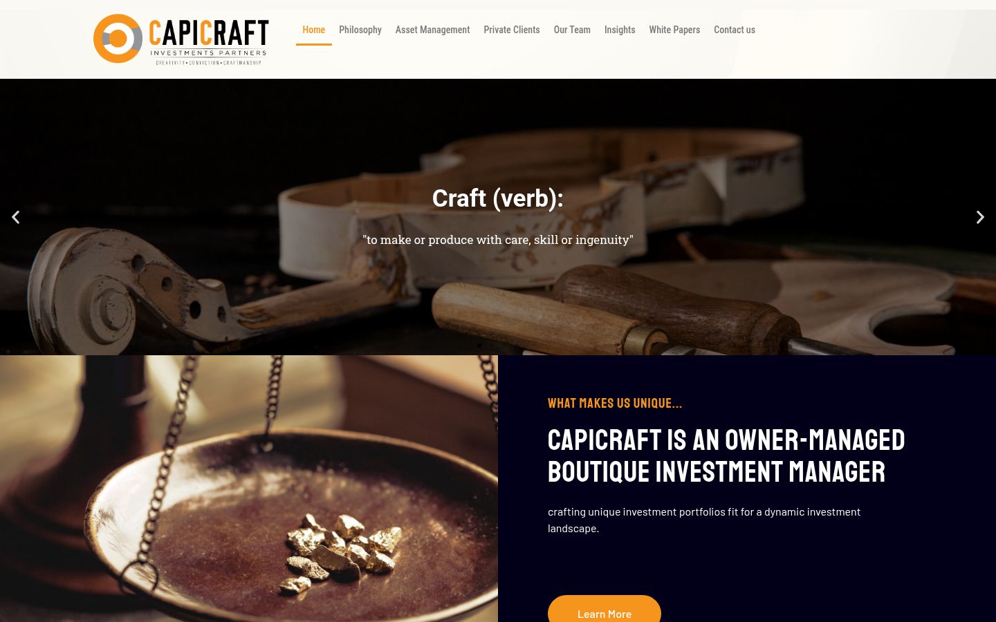 Capicraft website homepage